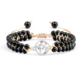 Bracelet tressé double couche en perles noires avec pendentif argenté Om cordon. - Om Brillant