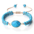 Bracelet cordon réglable en perles de turquoise avec pierre centrale ovale mode. - Style Turquoise Bleue