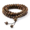 Mehrlagiges Holzperlen Armband, dunkelbraune natürliche Holzmaserung Wickelarmband. - 10mm 108 Perlen Ohne Knoten