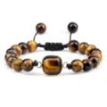 Ρυθμιζόμενο Πλεγμένο Βραχιόλι από Φυσικό Tiger Eye Πέτρα Ανδρικό Δώρο Μόδας Στυλ - Μάτι Τίγρης Τετράγωνο με Στρογγυλεμένες Γωνίες
