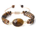 Bracelet en perles d'oeil de tigre reglable pour hommes et femmes, bijou pierre marron SKU - Œil de Tigre Forme d'Œuf