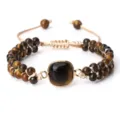 Bracelet en perles d'œil de tigre réglable pour hommes et femmes, bijoux tressés. - Œil de Tigre Carré Arrondi