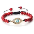 Bracelet de perles rouges mauvais œil avec pendentif doré, design réglable, bijoux mode. - Turquoise Rouge (Mauvais Oeil Doré)