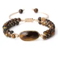 Bracelet De Perles En Oeil De Tigre Naturel Double Couche Ajustable Mode Bijoux - Œil de Tigre Forme Ovale