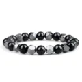 Men's elastic beaded bracelet with faceted hematite and black beads, stylish accessory. - 8mm / Polished Finish