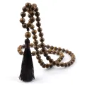 Wooden bead long necklace and bracelet with brown tassel in Chinese style, multi-wear style. - 10mm 80 Beads With Knots Tassel