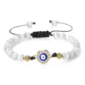 Bracelet Perles Œil Maléfique Pierre Blanche Strass Cordon Réglable Bijou Bohème Variante - Oeil de Chat Blanc