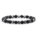 Men's Black Lava Stone and Faceted Hematite Beaded Bracelet Elastic Variant Style - 8mm / Volcano