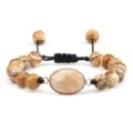 Χειροποίητο βραχιόλι από φυσική πέτρα με ρυθμιζόμενο μαύρο πλεχτό σχοινί για καθημερινή. - Ίασπις Τοπίου Σχήμα Αυγού