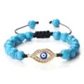Bracelet réglable tissé œil maléfique en perles turquoise bleu style bohème bijou mode - Pierre de Pin Bleue Or