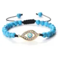 Bracelet perlé mauvais œil pierre bleue pendentif strass doré bijoux réglables tressés - Turquoise Bleue (Mauvais Oeil Doré)