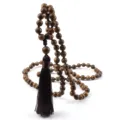 Wooden bead necklace with tassel, Chinese style multi-layer sweater chain jewelry for daily. - 8mm 108 Beads With Knots Tassel