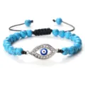 Bracelet reglable en perles bleues oeil malefique avec strass scintillants pour femmes. - Pierre de Pin Bleue Argent