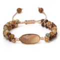 Bracelet de Perles Ajustable en Pierre Naturelle Ovale Multicouche Macrame Bijoux Mode - Jaspe Paysage Forme Ovale