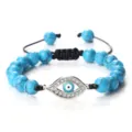 Bracelet perles turquoise avec pendentif mauvais œil et cordon noir réglable élégant. - Turquoise Bleue (Mauvais Oeil Argenté)