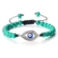 Bracelet en perles de turquoise avec pendentif œil maléfique strass style bohème - Turquoise Verte Argent