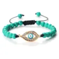 Bracelet Perles Turquoise Oeil Maléfique Strass Doré Cordon Ajustable Bijou Nazar Turc - Turquoise Verte (Mauvais Oeil Doré)
