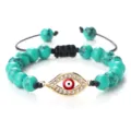 Bracelet Perles Turquoise Œil Maléfique Or Strass Charm Réglable Design Unique - Turquoise - Or