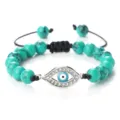 Bracelet de perles turquoise avec pendentif œil maléfique en cristal et cordon réglable. - Turquoise Verte (Mauvais Oeil Argenté)