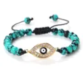 Bracelet tressé œil maléfique avec perles turquoise et pendentif doré réglable tendance. - Turquoise du Xinjiang Or