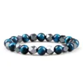 Pulsera elástica de cuentas de ojo de tigre azul y hematita facetada para hombre - Ojo de Tigre Azul Zafiro