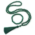 Retro prasino malachite χάντρες κολιέ βραχιόλι σετ με φούντα κινέζικο στιλ κοσμήματα - Παγώνι