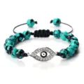 Bracelet en Perles Turquoise Œil Maléfique Cordon Noir Ajustable Bijou Fait Main Cadeau - Turquoise du Xinjiang Argent