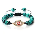 Bracelet perles turquoise mauvais œil strass rouge réglable cordon tressé femme bijoux - Turquoise du Xinjiang Or