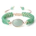Magnifique bracelet tressé de perles en pierre verte double brin avec pierre ovale - Forme Ovale Aventurine