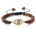 Bracelet Perles Oeil de Tigre Oeil Maléfique Réglable Cordon Tressé Bijou Or Cadeau Homme - Oeil de Tigre Or
