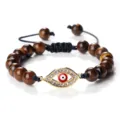 Bracelet tressé mauvais œil avec perles œil de tigre et strass pour femmes mode quotidienne - Oeil de Tigre Or