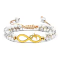Bracelet tressé double rang avec perles turquoise blanches et charm infini cœur doré. - Turquoise à Veine Noire Infini Battement de Coeur