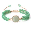 Joli bracelet tressé de perles en pierre verte avec cordon réglable et pendentif - Carré Arrondi Aventurine