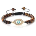 Bracelet de perles œil maléfique œil de tigre zircon pendentif or réglable bijoux - Oeil de Tigre (Mauvais Oeil Doré)