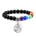 Chakra kralen armband met Om symbool hanger, matte zwarte stenen voor yoga en lifestyle. - Matte Suède Stijl / Goud
