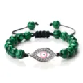 Bracelet de perles malachite verte mauvais œil strass rose alliage bijoux réglables - Malachite (Mauvais Oeil Argenté)