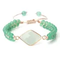 Bracelet de perles en pierre verte réglable pour femmes hommes mode bijoux tressés en pierres. - Aventurine Losange