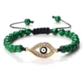 Bracelet tressé en perles de pierre verte mauvais œil cordon réglable bijoux tendance - Malachite Or
