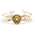 Bracelet tressé double couche pour hommes avec perles blanches et tête de lion dorée. - Turquoise à Veine Jaune Lion