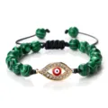 Bracelet de perles en malachite verte avec pendentif mauvais oeil strass reglable - Malachite Or