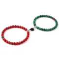 Ensemble de bracelets de couple en perles de pierre avec coeur magnetique rouge et vert chic - Malachite Pin Rouge (2 Pcs)