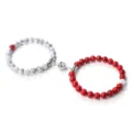 Ensemble de bracelets de perles en pierre à attraction magnétique pour couple bijoux - Turquoise Veinée Turquoise Rouge