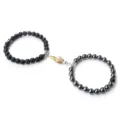 Couple magnetic distance bracelets matching black and grey beaded charm jewelry gifts for love. - Matte Hematite
