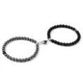 Ensemble de bracelets de couple magnétiques en perles, design noir et métallique épuré. - Hématite Mate (2 Pcs)