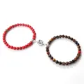 Conjunto de pulseras de cuentas magnéticas para parejas con piedra roja y ojo de tigre - Turquesa Roja y Ojo de Tigre