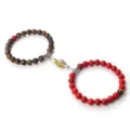 Magnetic couple bracelets with tiger eye and red stone beads, golden hand clasp design. - Tiger Eye and Red Pine Stone