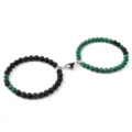 Bracelets magnétiques de couple avec des perles de pierre de lave noire et de malachite verte. - Lave Malachite (2 Pcs)