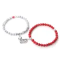 Couple magnetic stone beaded bracelets set with heart pendant, stylish matching jewelry gift. - Veined Turquoise Red Turquoise