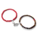 Couple Magnetic Red and Tiger Eye Stone Beaded Bracelets Set for Men and Women Jewelry - Red Turquoise & Tiger Eye