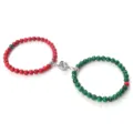 Hermoso set de pulseras de cuentas magnéticas de pareja cierre de rosa piedra natural - Pino Rojo Malaquita